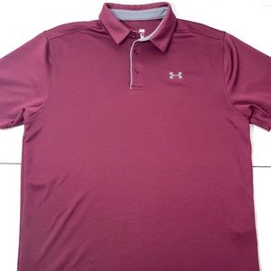 Under Armour Mens Large Burgundy Solid Golf Polo Shirt Heat Gear Loose